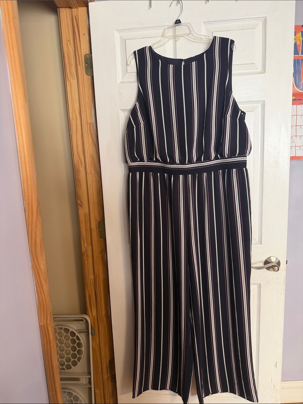 Eliza J Navy, White and Pink Striped Jumpsuit